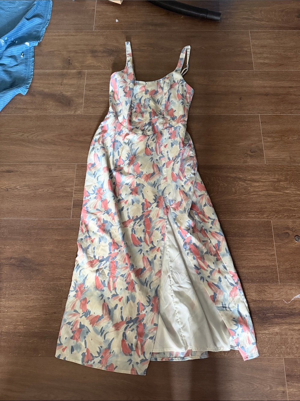 Abercrombie & Fitch Floral Maxi Dress in Cream and Coral with Blue Accents